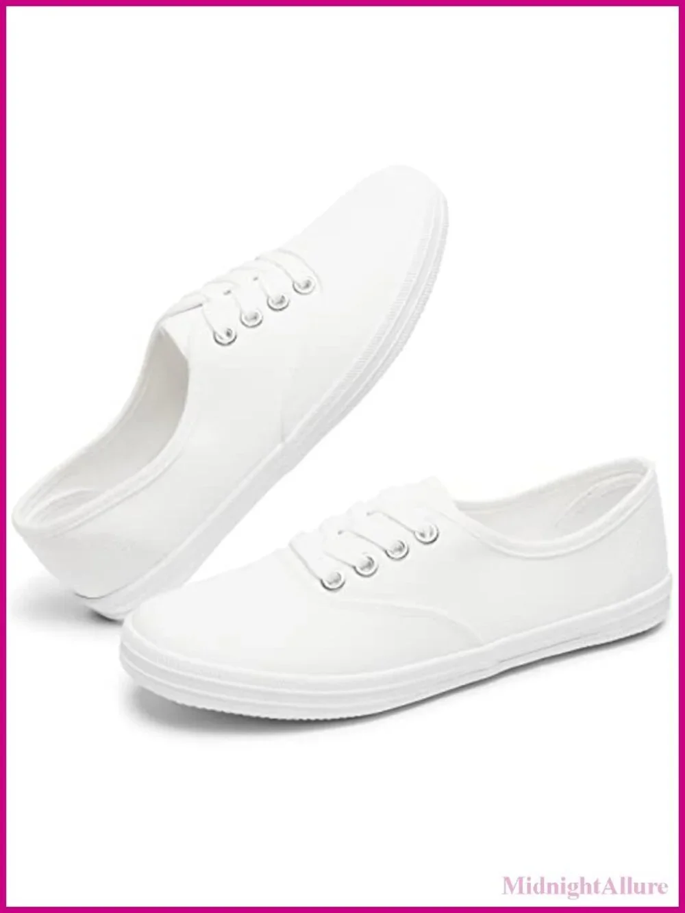 Women's White Canvas Low Top Sneakers Lace-up Lightweight Casual Tennis Shoes
